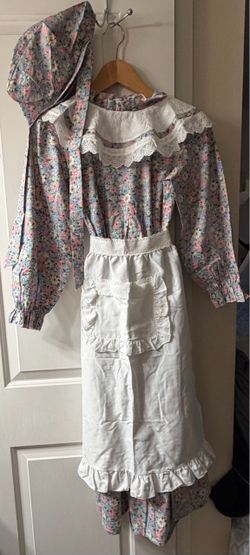 Prairie Style Floral Dress with Apron and Bonnet