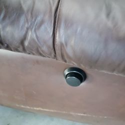 Brown Leather Loveseat And Reclining Chair With Coffee Table And Television Stands For $200