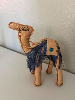 Handmade Leather Camel Figurine with Fringe