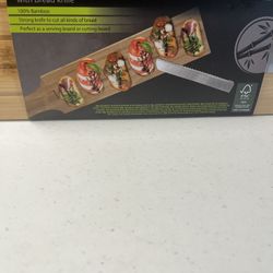 Bamboo Serving Board With Strong Bread Knife 100% Bamboo Cutting Board 4” x 14”