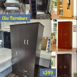 Brand New Wardrobe
Espresso, Natural Or Cherry
Venner Wood
35 x 20 x 72H
Shelves
Hanger
3 Door
2 Drawers 
$349 + Tax 
Takes Couple Days To Order
No Se