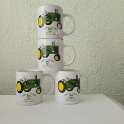 Set of 4 ~John Deere Model A Tractor Moline ILL Collectible Coffee Cups Tea Mugs