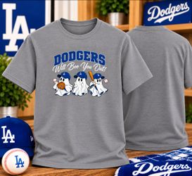 LA Dodgers Halloween Ghost Graphic T-Shirt . Shirts are made to order in your size and color