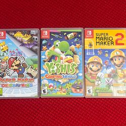 Nintendo Switch Games. Paper Mario The Origami King, Yoshis Crafted World, Super Mario Maker 2