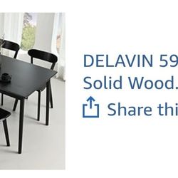 59" Black Solid Wood Dining Table