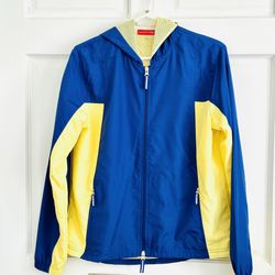 Blue-Yellow Gloria Vanderbilt Sport Jacket With Hoodie Size M