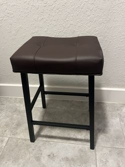 NEW — Set of 3 Barstools / Counter Height Stools - Brown Seat With Black Base