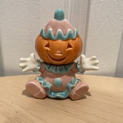 Vintage Josef Originals Halloween Figurine Tea Light Holder Pumpkin Clown 4”