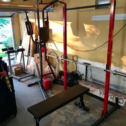Squat Rack with Barbell, EZ Curl bar, 265lbs of Free Weights + Stand