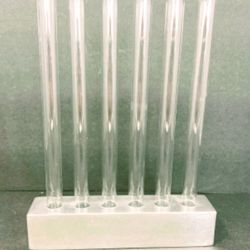 6 Glass Flower Tube Vase On A Metal Silver Base