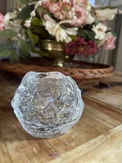 Vintage Kosta Boda Ice Snowball Candle Holder Sweden Heavy Crystal