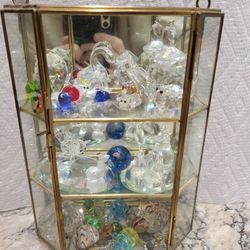 Mini Glass Nicknack Display Case And Mini Glass Figurines