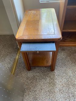 Oak Wood End Table with Drawer and Shelf