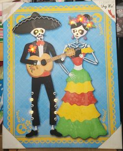 New Dia De Los Muertos 16" X 20" Lighted Frame Picture