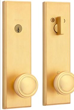 Kwikset Henrik Entry Set Doorknob Lock with Interior Knob, Satin Brass