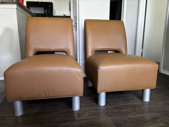 Pair of Tan Faux Leather Accent Chairs