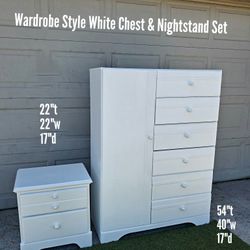 Wardrobe Style White Chest & Nightstand Set