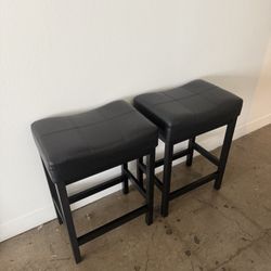 Plush Black Leather Barstools 27” Tall