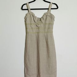 Oscar Del La Renta Tan Cotton Short Summer Mini Dress Made In Italy Size 2