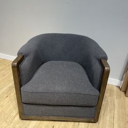 Ash Fabric Swivel Chair with Wood Trim