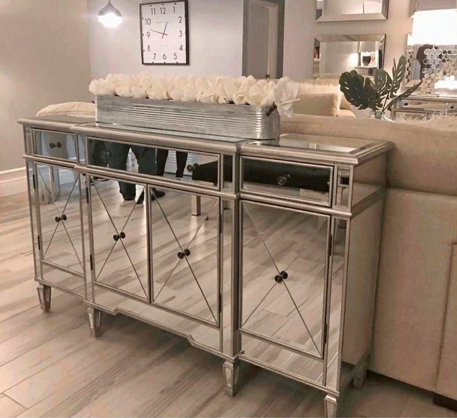 Mirrored Cabinet Antique Silver Design Large Cabinet Accent