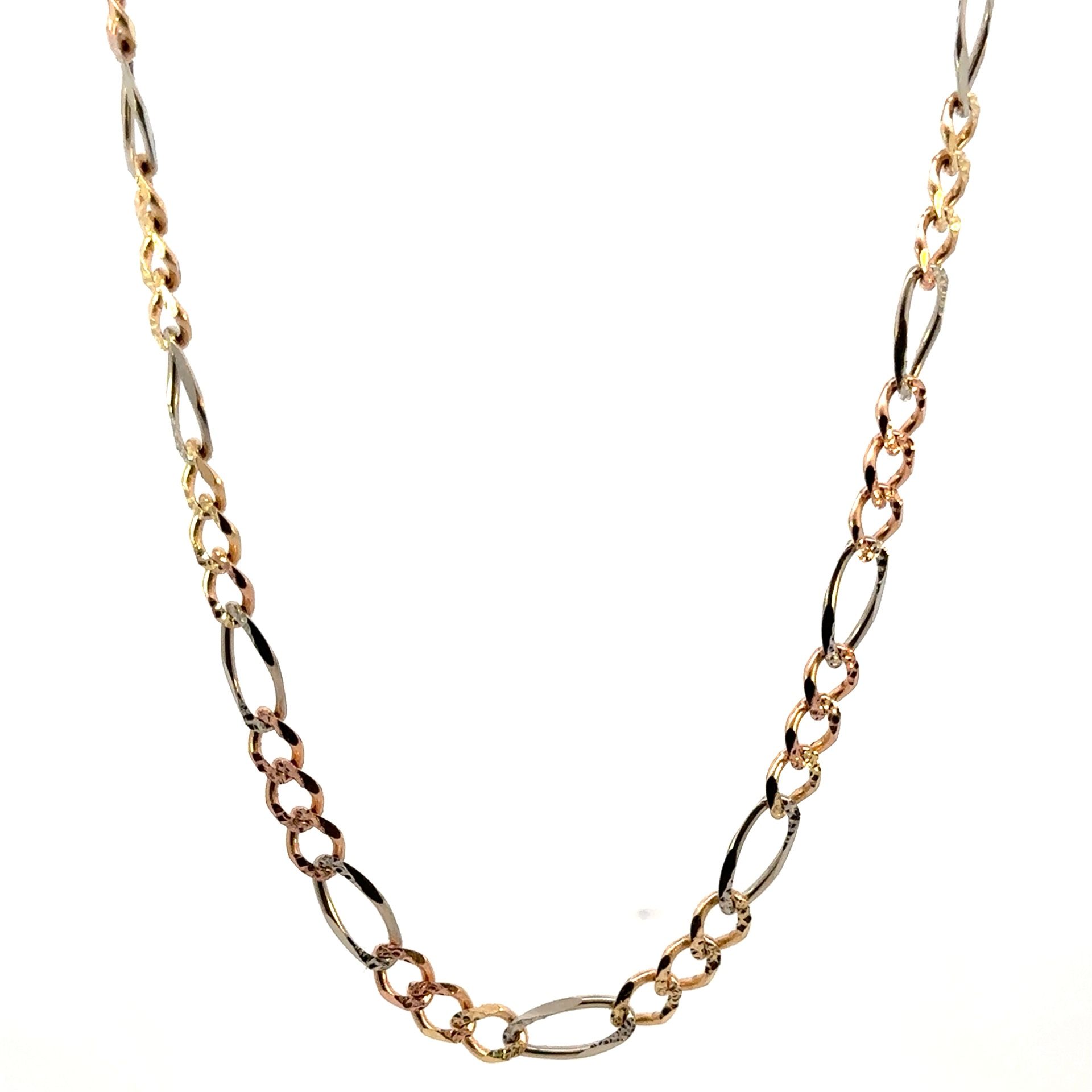 10k Tri Toned Rose White Yellow Gold 22” Inch Figaro Chain Necklace GP3102700