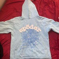 Light Blue Rhinestone Spider Hoodie, Size Medium 