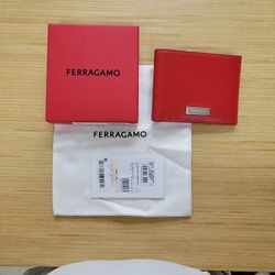 New Salvatore Ferragamo Revival Leather Bifold Wallet Flame Red