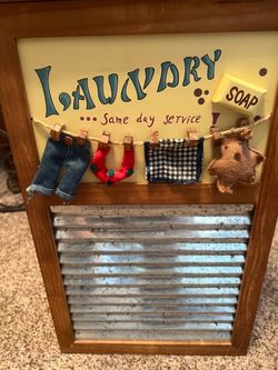 Wooden Laundry Bin w/Washboard Front