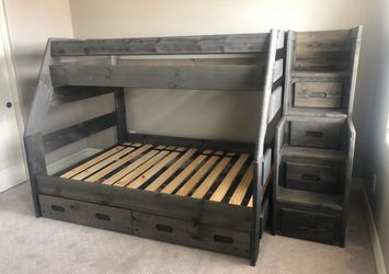 Solid wood twin over full bunk bed with twin trundle!