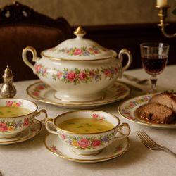 Royal Darwood England 1950s 2 ‘Lynne’ Floral Bone China Cream Soup Bowls, 5”