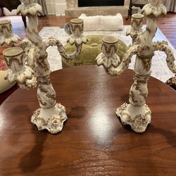 Italian Porcelain Antique Candle Holders