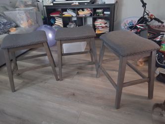 Set of 3 Gray Upholstered Counter Stools