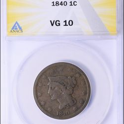 1840 Large Cent (1C) – ANACS VG10