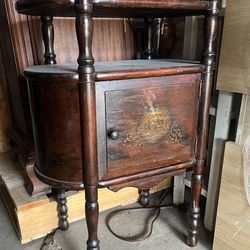 Antique Colonial Wood Humidor Smoking Accessory Box / Accent Telephone Stand