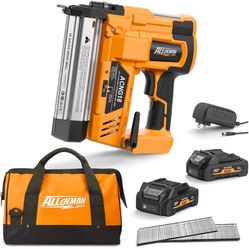 ALLOYMAN 20V 18GA Cordless Brad Nailer, with 2 * 2.0Ah Battery & Charger, Nail Gun Battery Powered, Up to 2 Inch, 2 Firing Modes, Adjustable Depth, 10