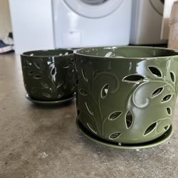 Green Orchid Plant Pots Ceramic With Drainage Hole And Tray