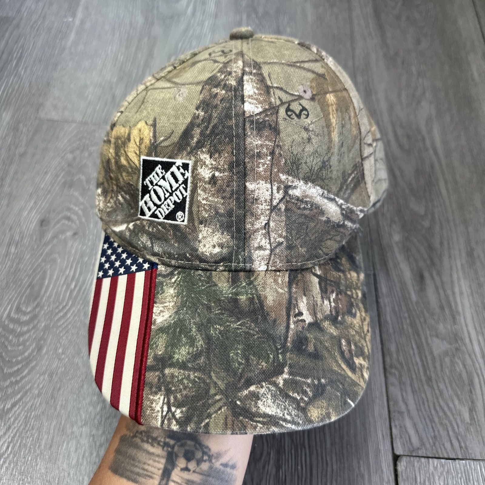 Realtree Camo Hat Strapback American Flag Home Depot Employee Cap