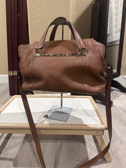Chloe Brown Leather Shoulder Tote Bag With Gold Hardware