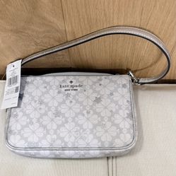Kate Spade New York Wristlet – Silver/White Floral Print – Brand New with Tags