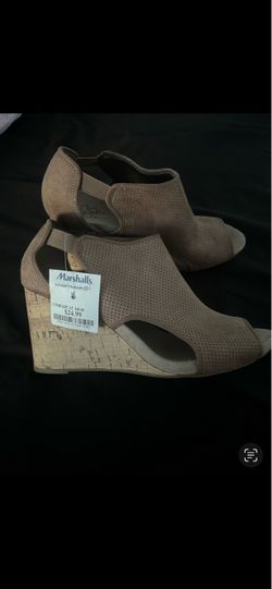 Taupe Perforated Peep-Toe Wedge Sandals