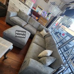 Sectional Sofa W Ottoman  L Shape Fog Corduroy Fabric. New Especial Price