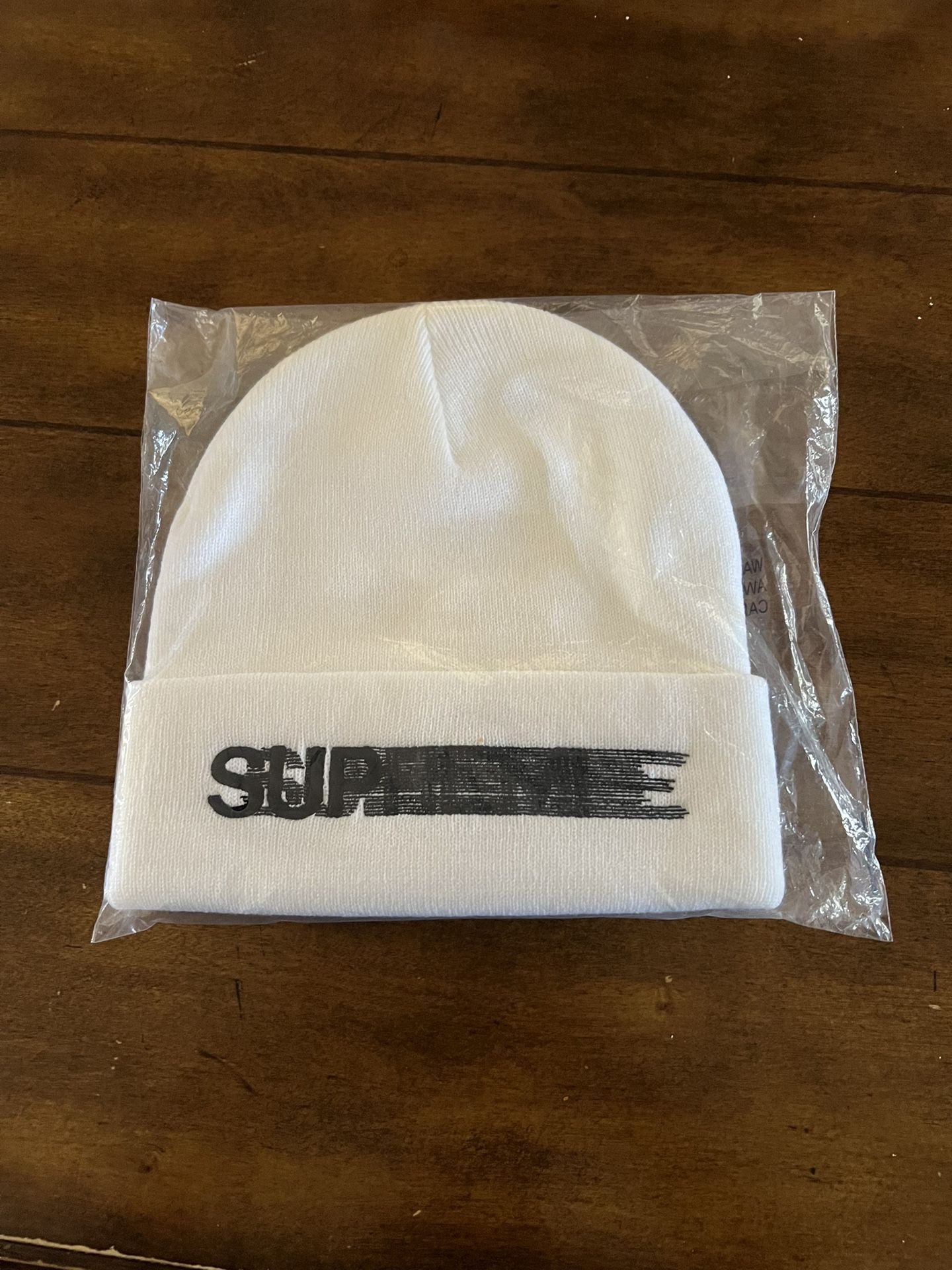White Supreme Motion Logo Beanie 