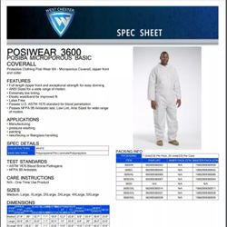 3XL Posi Wear Ba-Microporous Coverall Zipper Front and Collar (3 Pallets)(2875 CVRLS)
