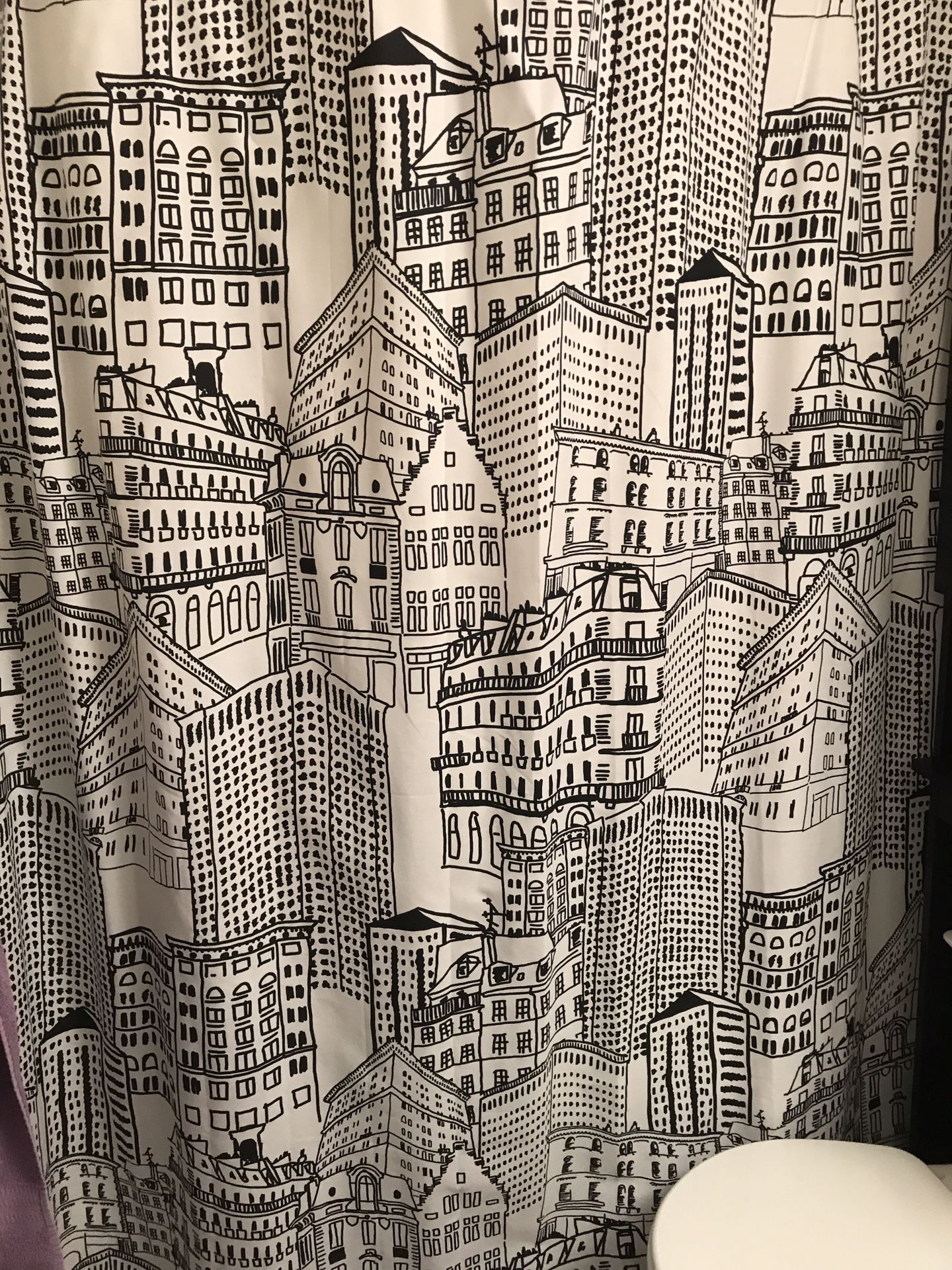 Black and White City Scape Fabric Shower Curtain