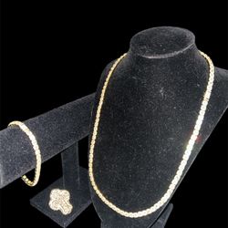 Silver with Gold-Plated Stone Jewelry Set