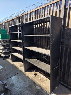 Black metal shelves