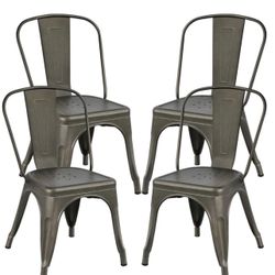 Metal Dining Chairs with Wood Seat/Top Stackable Side Chairs Kitchen Chairs with Back Indoor-Outdoor Classic/Chic/Industrial/Vintage Bistro Café Tratt
