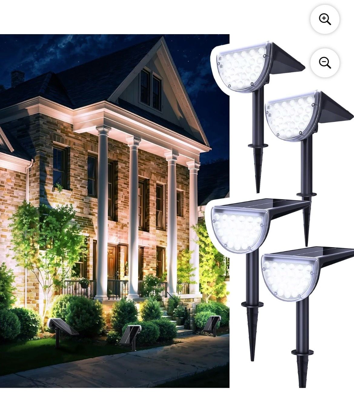 JSOT 4 Pack 600lm Solar Spotlight, Bright Solar Landscape Lights, Christmas Solar Powered Outdoor Lights for Driveway, Pathway, Garden, Backyard, Whit