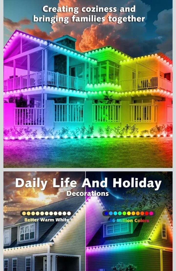 50 FT PERMANENT OUTDOOR LED COLORFUL EAVES LIGHTS WITH APP CONTROL REMOTE